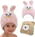 2 PCS Microfiber Hair Towel Wrap for Kids, Girls & Women,Cute Unicorn and White Rabbit Dry Hair Cap - Super Absorbent Quick Drying, Lightweight Turban Towel for Wet Hair (Brown) (Color A)