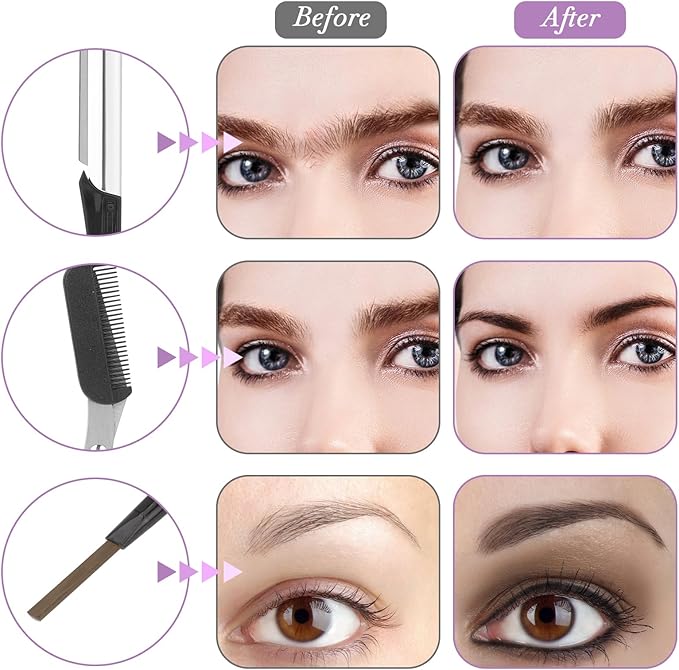 Professional Eyebrow Shaping Grooming Kit,8PCS/SET Eyebrow Grooming Kit with Leather Bag Eyebrow Trimming Kit With Razor Eyebrow Scissors Eyebrow Brush for Women & Men(Black)