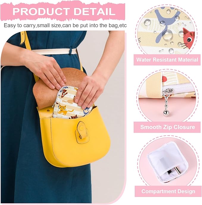 Desing Wish Sanitary Pad Storage Bag Portable Period Bag for Teen Pads/Sanitary Napkins/Small Tampons, Sanitary Napkin Storage Bag First Period Gifts for Teen Girls (Pink-White Checker)