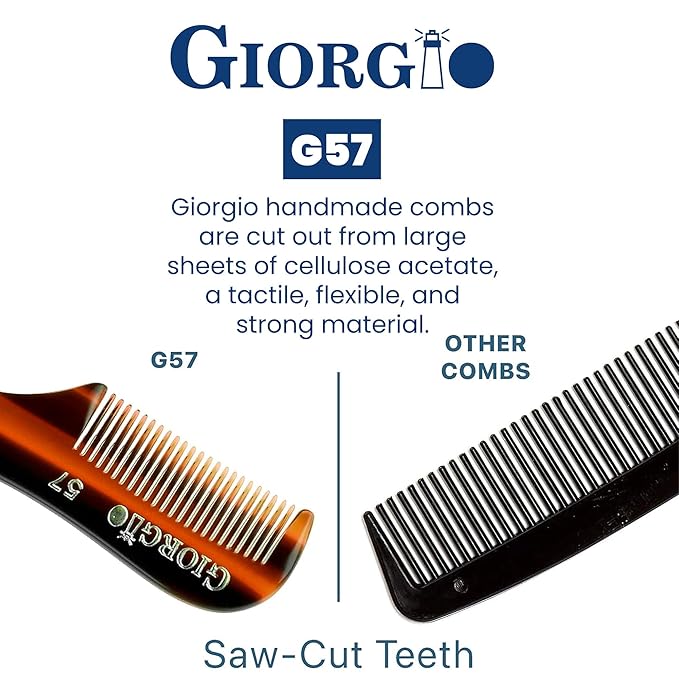 Giorgio G57 Extra Small Men's Fine Tooth Beard and Mustache Comb for Facial Hair Grooming and Styling. Wallet Pocket Comb Beard Comb for Men, Handmade, Saw-Cut and Hand Polished