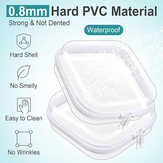 Hoolerry 4 Pcs Hard Clear Zipper Case Makeup Bags Plastic Zipper Pouch Transparent Storage Box Containers for Cosmetics, Snacks, Building Blocks, Puzzles(Clear,5 x 5 x 2 in,White)