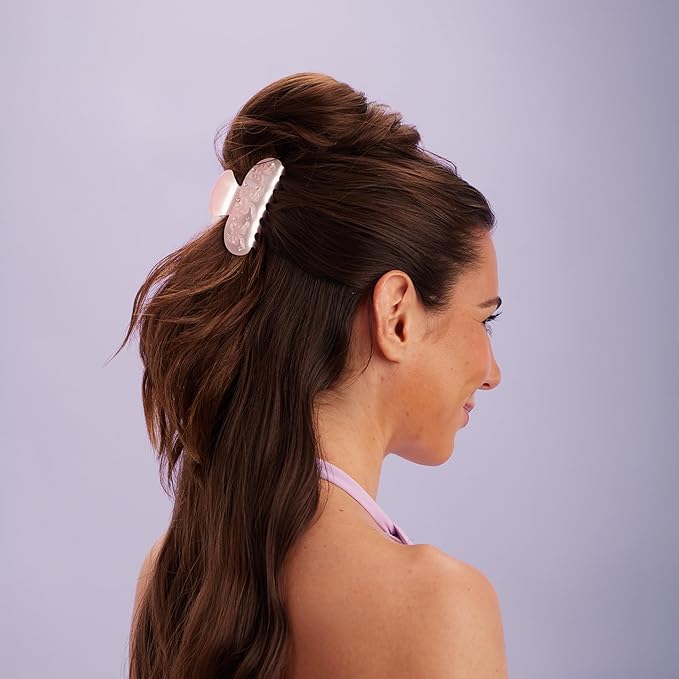 Goody SlideProof Large Claw Clips, Stylish, Secure Grip Hair Clips, Styling Accessories for All Occasions and All Hair Types, Gifts for Women & Girls, Pink Bow and White Marble, 2 Ct