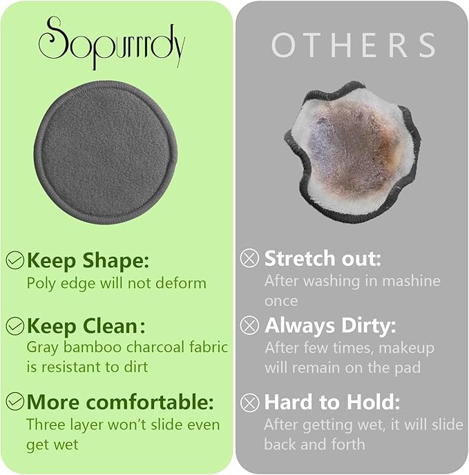 Reusable Makeup Remover Pads 20 Pack Reusable Makeup Cotton Rounds with Laundry Bag|Soft Black Cotton Makeup Remover Pads for Face