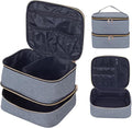 Double Layer Makeup Bag Portable Large Cosmetic Case Organizer with Adjustable Dividers Storage Travel Bag for Accessories Brushes Conditioner and Skin Care Products (Gray Gold)