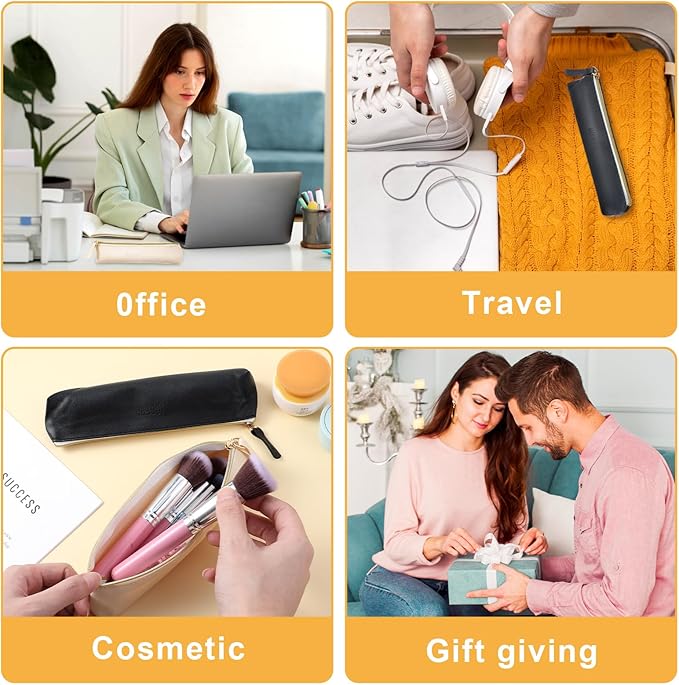 2pcs Mini Cosmetic Bag for Purse, 7.87 x 2.55inch Small Leather Pouch Make Up Bag with Zipper Portable Small Cosmetic Organizer for Women and Girls, Black Beige