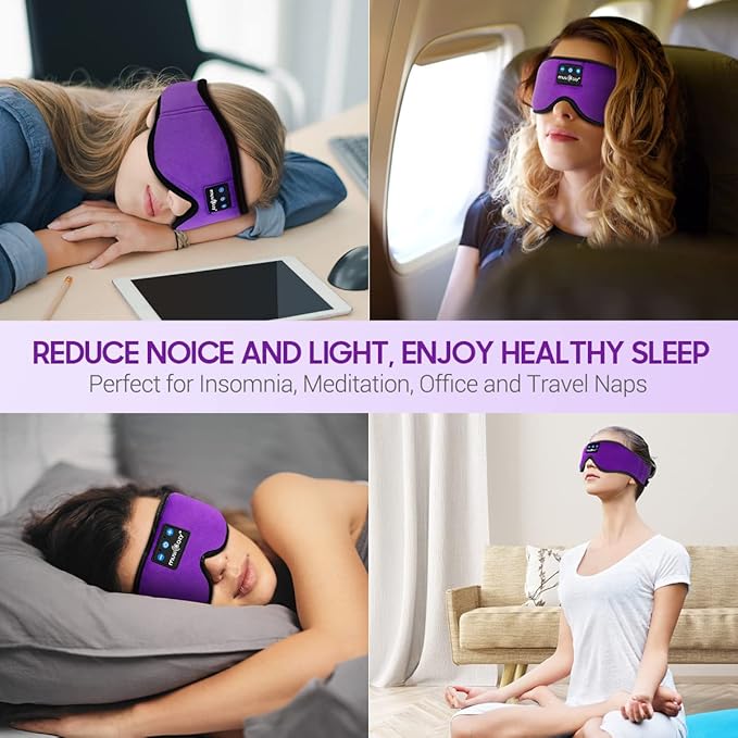 MUSICOZY Sleep Headphones, Bluetooth 5.4 Sleep Mask Headband Headphones Sleeping Eye Mask, Wireless Music Earbuds Earphones with HD Stereo Speakers Cool Gadgets Gifts (Violet)