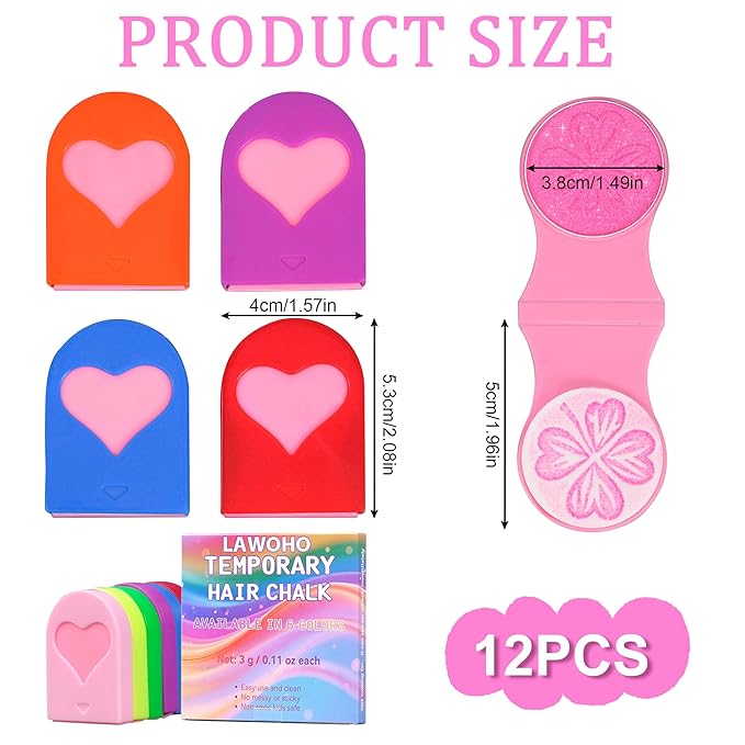 Hair Chalk for Women 12 Color Temporary Hair Color Dye Shimmer Glitter Hair Color Washable Hair Dye for Halloween Cosplay Christmas Birthday Valentine’s day Gift