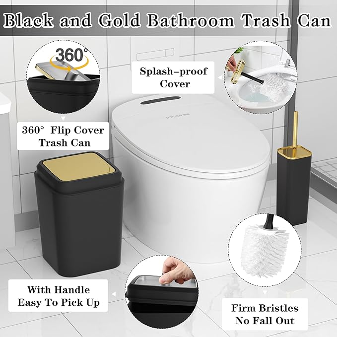 Bathroom Set - Black Bathroom Accessories Set, Bathroom Sets with Shower Curtain and Rugs, 24PC Shower Curtain Set with Hooks, Soap Dispenser, Soap Dish, Toilet Brush Holder and Trash Can