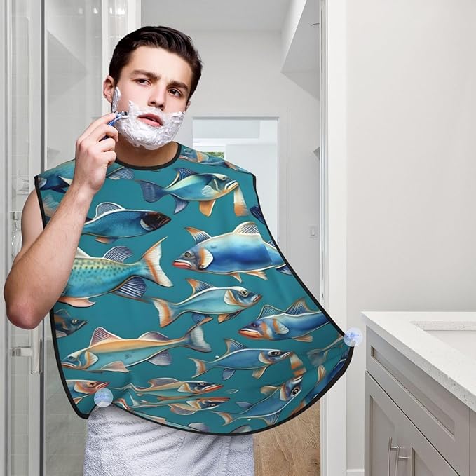 Ocean Fishes Print Beard Bib Shaving Apron, Beard Hair Trimming Cape Gift For Dad