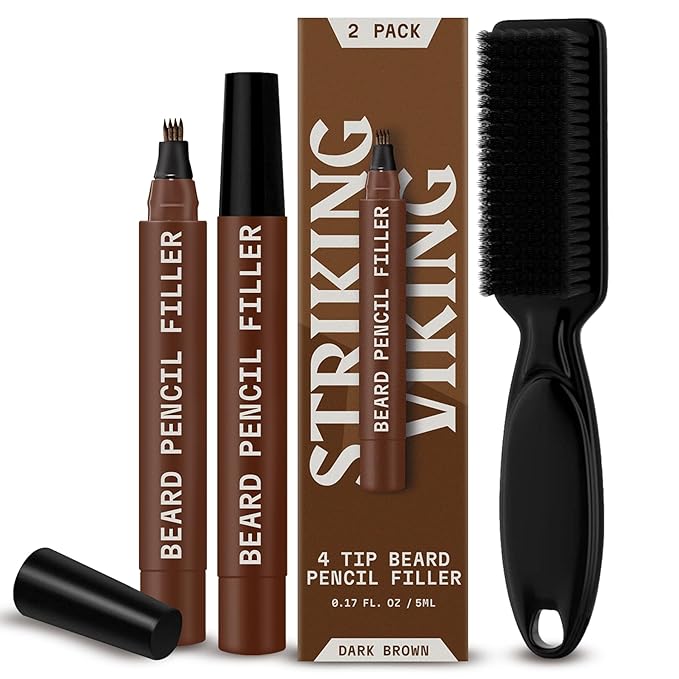 Striking Viking Beard Pencil Filler For Men - Dark Brown, 2 Pack - Temporary Beard Dye - Waterproof Sweatproof Long Wear Beard Filler Pen for Touchups & Gap Contouring - Enhances Facial Hair