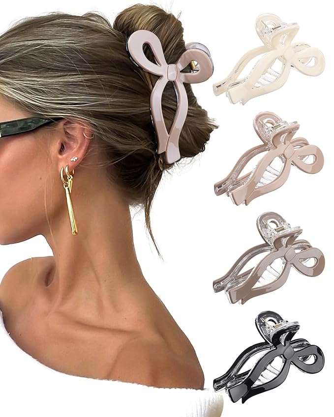 Molans 5Inch Large Hair Claw Clips 4 PCS for Women - Acrylic Hair Accessories for Thick Hair and Long Hair, Big Strong Durable Hair Applique, Oversized Non-slip Rectangle Butterfly Bow Jaw Hair Clips