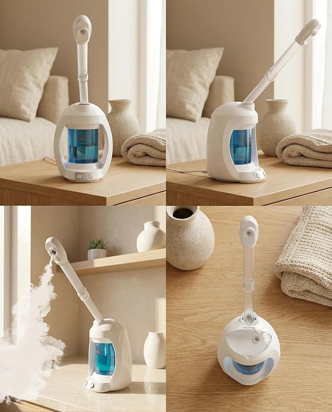 Facial Steamer-Face Steamer for Facial Deep Cleaning, Vaporizador Facial for Esthetician and Nano Ionic Hot Steam for Face, Professional Facial Steamer with a Headband and Acne Needle Set.(Blue)
