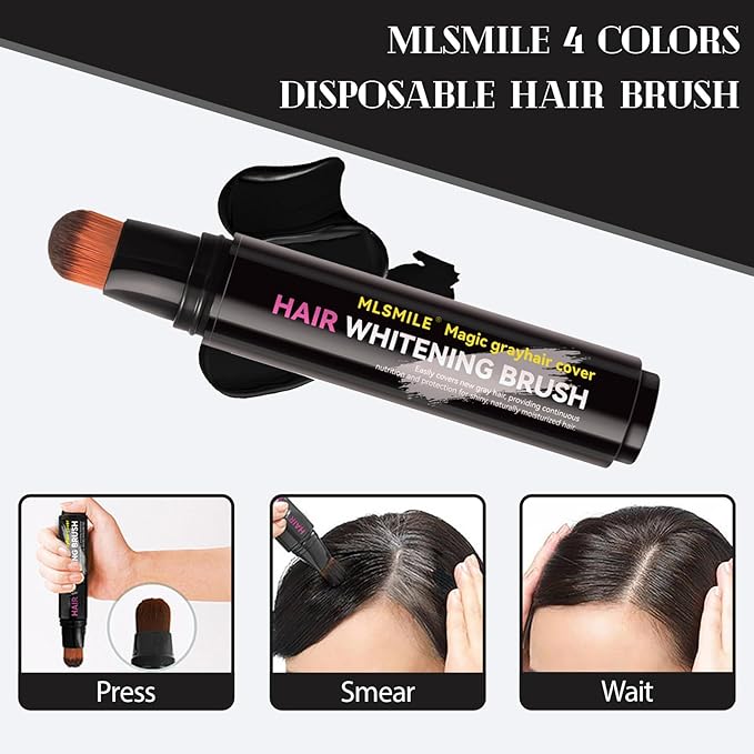 Hair Dye Comb Color Stick with Brush - Root Touch Up Set, Instant Gray Hair Coverage, Cover Hairline Precisely & Naturally, Portable Grey Hair Concealer for Men Women, Sweatproof - Black