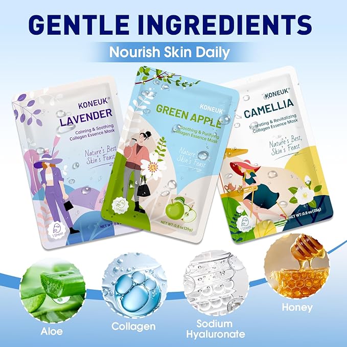 9 Pack Hydrating Face Masks Skincare, Bulk Sheet Face Mask for Dry Skin, Collagen Facial Masks Spa Gifts for Women Skin Care, Easter Basket Stuffers, Mothers Day Gifts for Mom, Teacher and Nurse Gifts