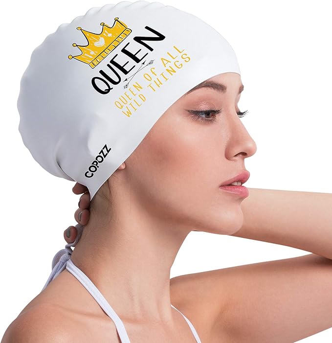 COPOZZ Women‘s Swim Cap for All Hair - Large, Comfortable Silicone Swimming Cap, Waterproof Design for Long, Short, Thick & Curly Hair | Secure & Comfortable Fit