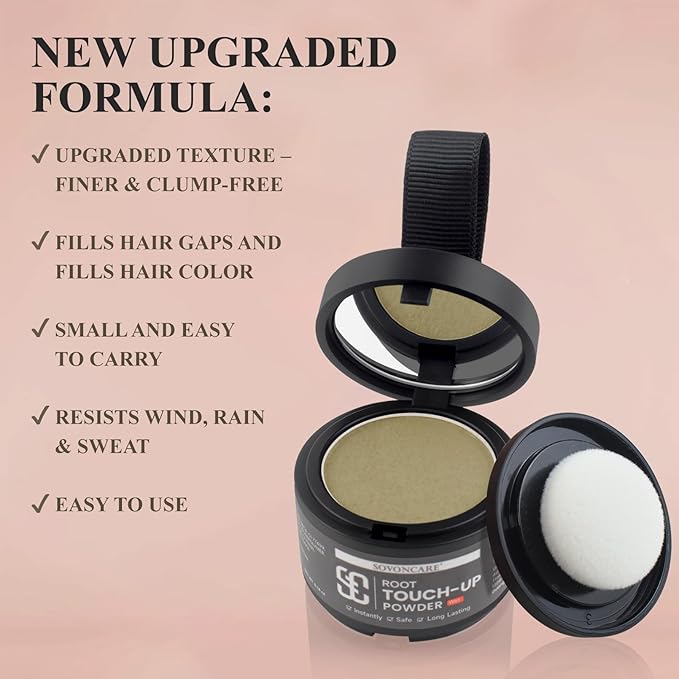 SOVONCARE Wet Hairline Powder for Women & Men - Hair Root Touch Up Powder for Grey Coverage, Thinning Hair & Bald Spots, Stays All Day - Instant Root Cover Up, Includes Brush（Blonde 0.14 Oz）