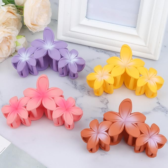 Hair Clip, 4PCS Flower Hair Claws for Women & Girls, Tropical Style, Strong Hold, Acrylic, Floral Theme, Hair Accessories for Thick Thin Hair, Party, Wedding, Beach, Versatile Use