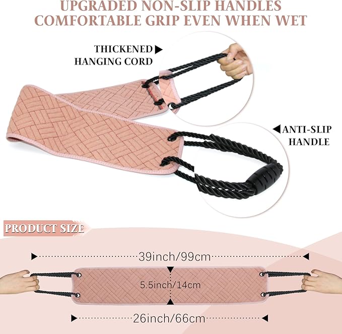 Back Scrubber with Upgraded Handles - 39 Inch Double-Sided Body Exfoliator for Shower/Bath, Deep Cleansing Back Washer for Hard-to-Reach Areas, Unisex (Men & Women) (Pink)