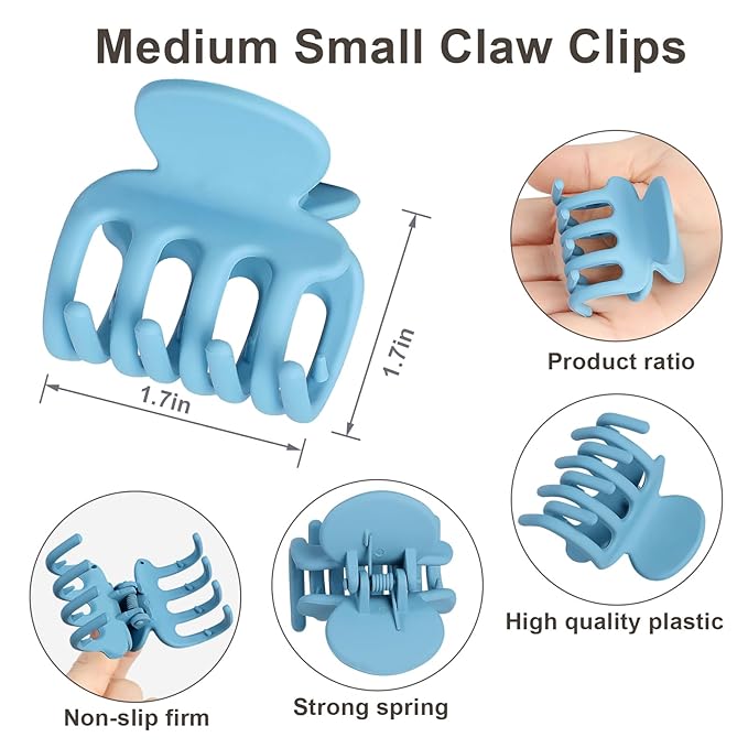 6 Pcs Hair Clips Small Claw Clips for Thin Hair Medium Matte Non-slip Hair Accessories for Women and Girls (Blue)
