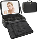 Relavel Makeup Case Large Makeup Bag with LED Mirror, Professional Train Case 16.2 inch, Travel Cosmetic Organizer Brush Holder Waterproof Makeup Artist Storage Box with Adjustable Strap