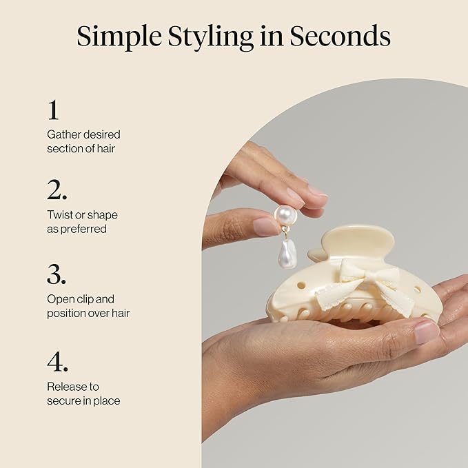 KitschPop ™ Hair Clips For Women with Charm Sets -Customizable Curved Claw Clip With Interchangeable Collectible Cute Charms | Ideal Gifts For Women - Vintage - Pearlized Cream, 7pcs Set