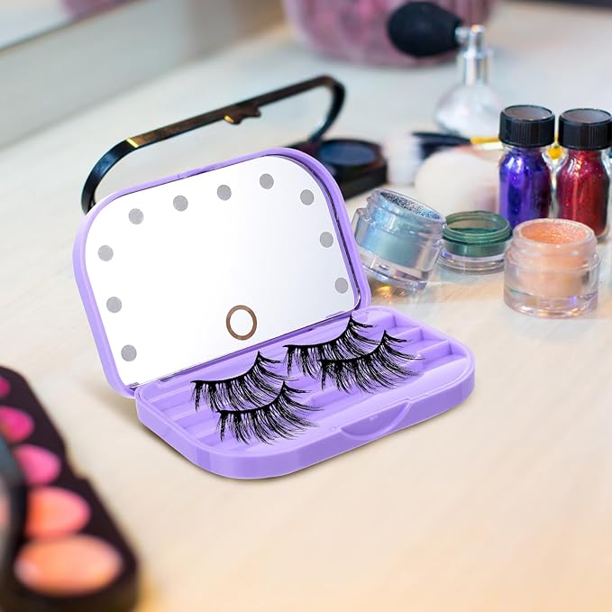 Eyelash Case Empty Eyelashes Storage Box with Led Mirror Travel Eyelash Storage Box Eyelash Container Lash Organizer