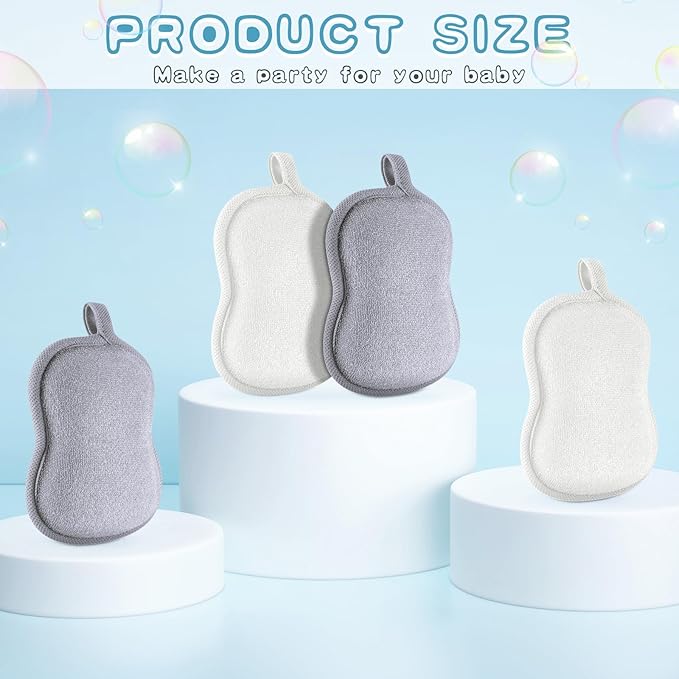 Tatuo 4 Pieces Baby Bath Sponge Cotton Baby Sponge Toddler Soft and Absorbent Loofah for Kids Babies Men Women(Grey,White)