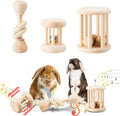 3 Pcs Wooden Bunny Toys - Safe Rabbit & Guinea Pigs Teeth Grinding Toys for Chinchillas, Hamsters & Small Animals - Indoor & Outdoor