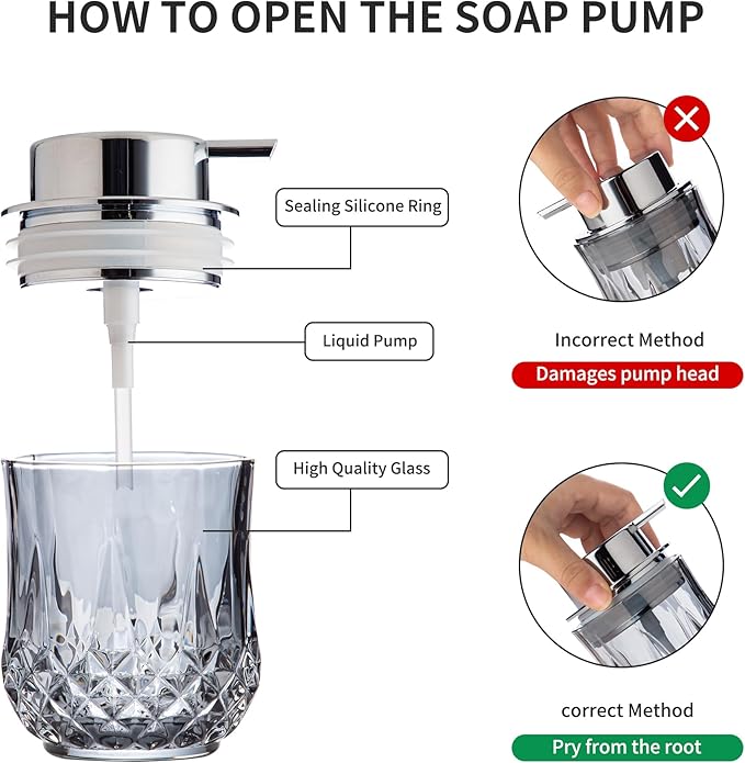 Enra Glass Soap Dispenser Set - 2 Pack Bathroom Hand Liquid Soap Dispensers,Modern Home Soap Dispenser for Bathroom,Kitchen (Silver Liquid Type/2Pcak)
