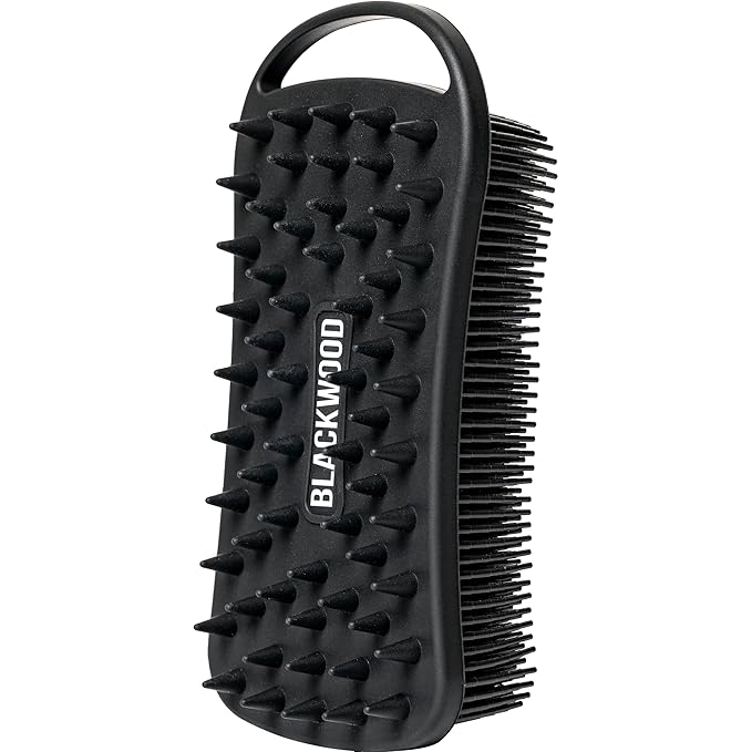 Blackwood For Men Double Duty Beard & Body Scrubber - Dual-Sided Men's Shower Tool - Handheld Body Wash Brush with Long Soft Silicone Bristles for Deep Cleaning - Short Exfoliating Tips for Beard Care