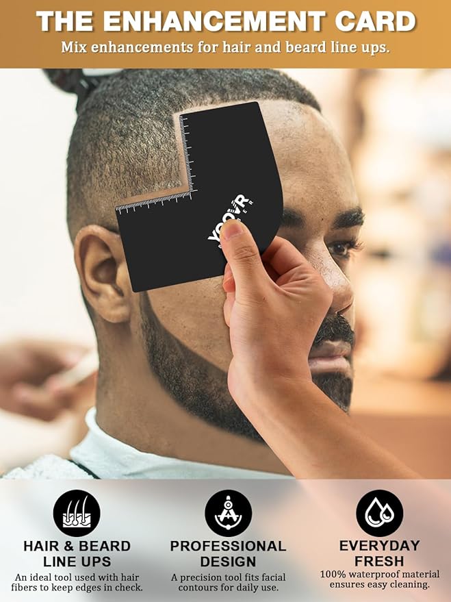 2PCS Barber Accessories for Haircut & Beard Lineup, Enhancement Card for Barbers & Beginners, Essential Shaping Tool for Beard Trimmer Hair Clipper Hair Fiber Enhancements Barber Spray (V-Shaped)