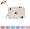 Mini Makeup Bag, Corduroy Small Cosmetic Bag for Purse with Ring Buckle, Bow Tie Travel Makeup Pouch for Lipsticks, Chapsticks, Coin, Earphone, Credit Card (Beige)