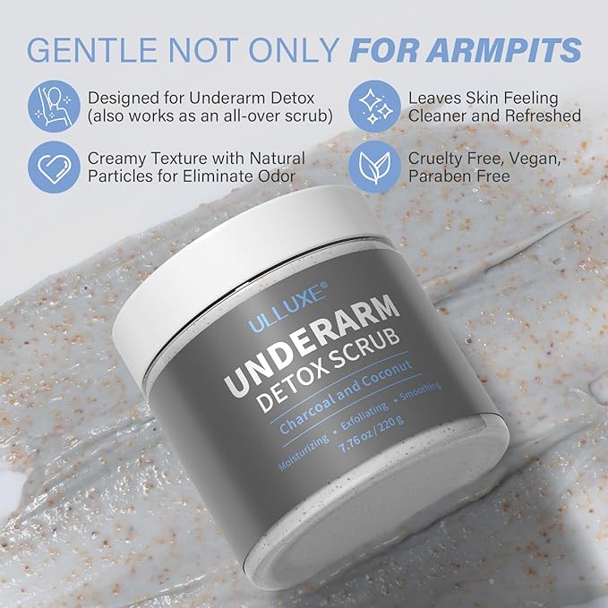 Charcoal Underarm Detox Scrub for Armpit Detox Odor Control & Dark Armpits Spots Remover, Brightening Underarms Bikini Area Inner Thighs & Exfoliating Bumps, Natural Deodorant Scrub for Women & Men
