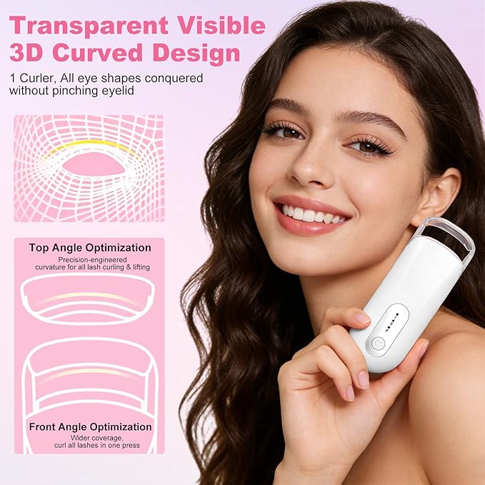Transparent Heated Eyelash Curler, Electric Eye Lash Curler 10S Fast Heat 24Hrs Long Lasting, Portable Travel Natural C Curl Lashes Type-C Rechargeable Eyelash Curlers (White)