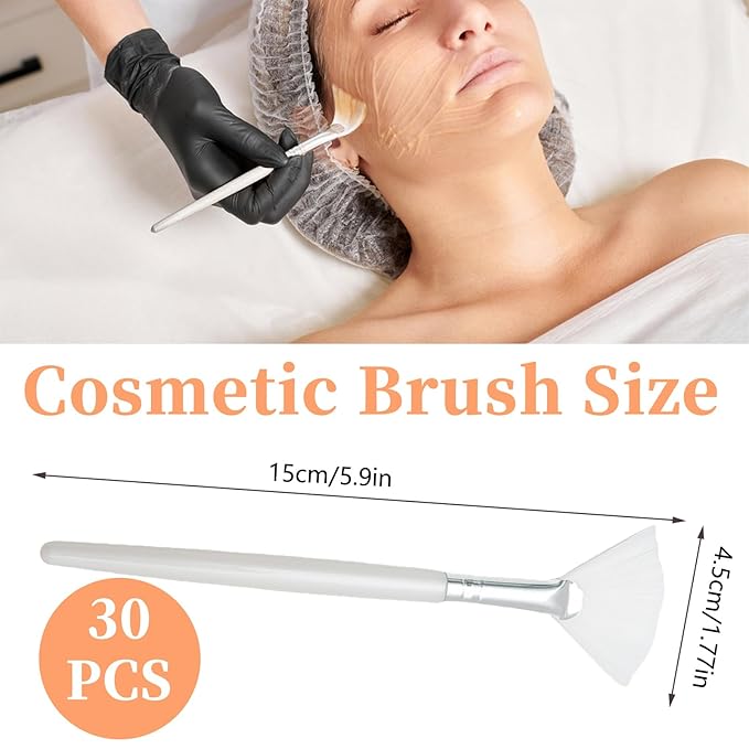 30 Pieces Soft Fan Brush for Facial Esthetician, Flat Head Fan Makeup Brush, Cosmetic Face Applicator Tool for Mud Cream Makeup Peel Women (White)