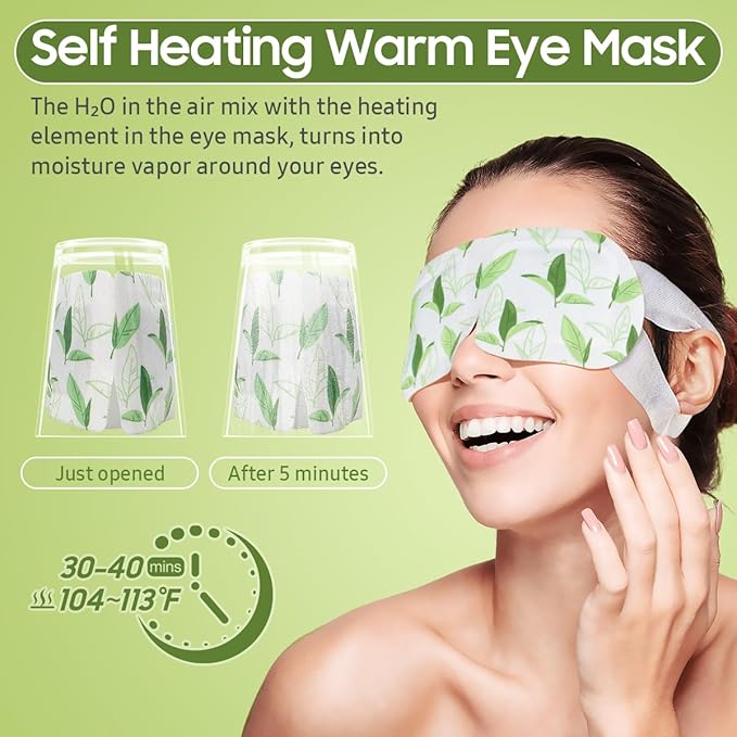 30Packs Steam Eye Mask, Heated Eye Mask Warm Compress for Eyes, Self Heating Disposable Steam Mask for Home Sleep, Spa, Travel Essentials & Relaxation Gifts, Stocking Stuffers (Green Tea)