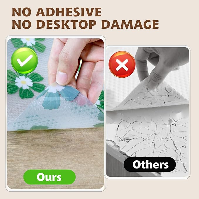 Drawer and Shelf Liner for Kitchen Cabinet,Non-Adhesive Waterproof EVA Drawer Liner for Dresser & Bathroom Vanities with Cutting Tool(12 in X 30 Ft Green Chrysanthemum)