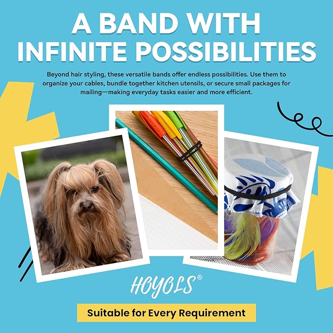 HOYOLS Black Elastic Hair Ties Rubber Bands Mini Polyband Soft Ponytail Holder for Kids Baby Girls TPU Pack 1500
