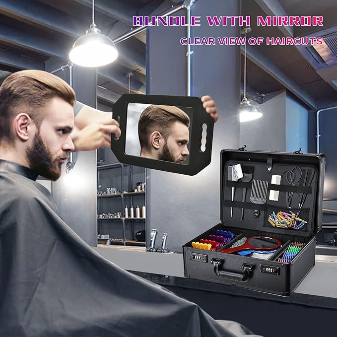 Barber Accessories Case, Profesional Barbers Briefcase Tool Case, Barber Cases for Clippers and Supplies, Hair Scissors Clippers Trimmer Organizer, Barbers Suitcase with Code Lock (Matte Black)