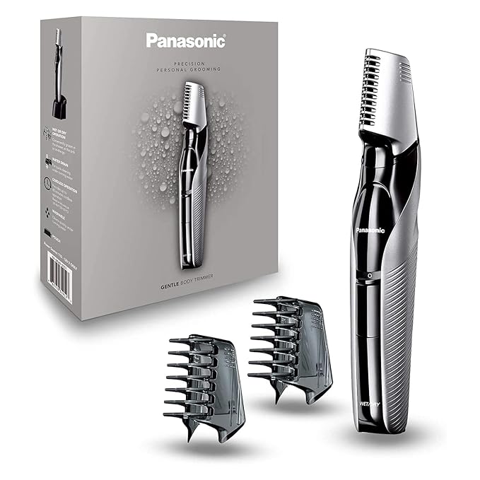 Panasonic Electric Body Groomer and Trimmer for Men, Cordless Washable Wet Dry Groomer with 3 Comb Attachments, Black ER-GK60-S