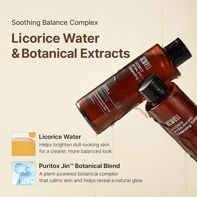 ACWELL Licorice pH 5.5 Balancing Korean Toner and Cleansing 5.07 fl.oz. - Alcohol-Free Hydrating Facial Astringent - Skin Clarifying & Hydration Boosting Toner