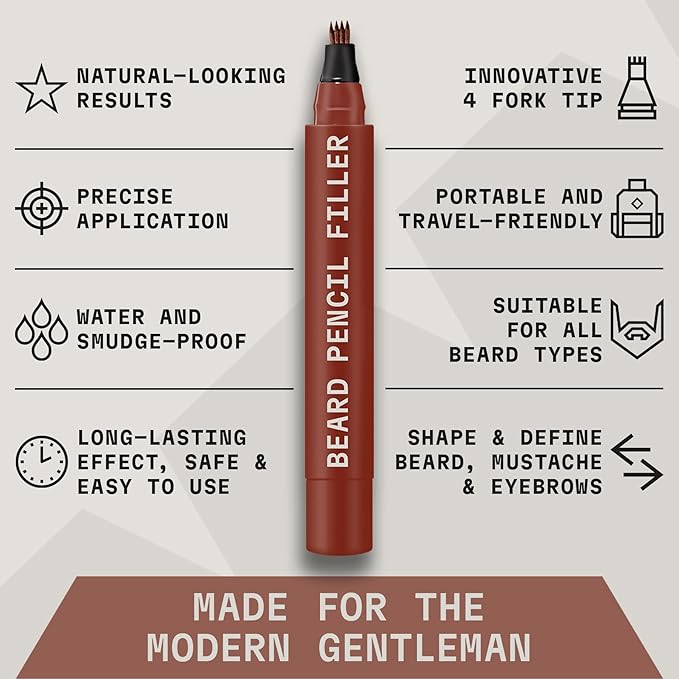 Striking Viking Beard Pencil Filler for Men - Red Brown, 2 Pack - Temporary Beard Dye - Waterproof Sweatproof Long Wear Beard Filler Pen for Touchups & Gap Contouring - Enhances Facial Hair