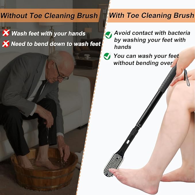 Toe Cleaning Brush, 18.8"-25.9" Telescopic Long Handle Foot Brush,Foot File for Feet Care Remove Hard Skin for Seniors,Men and Women