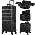 Stagiant Rolling Makeup Case Cosmetology Case on Wheels 4 in 1 Makeup Travel Case Extra Large Cosmetic Box with Key Make Up Artist Traveling Storage Nail Case Salon Barber Cart Trunk Alpine Black