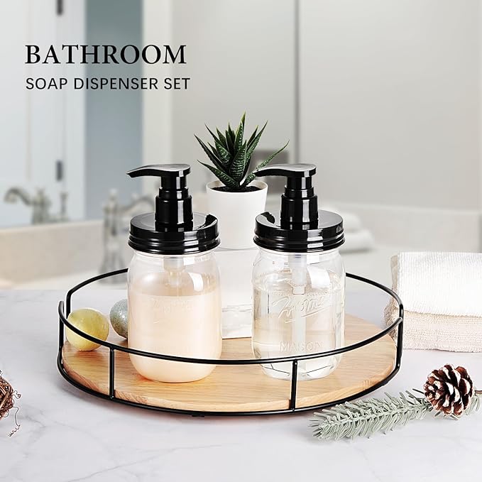 Amolliar Plastic Mason Jar Soap Dispenser with Pump Lid,16OZ Refillable BPA-Free Hand Soap Dispenser Set with Cute Lables - Farmhouse Decor for Kitchen/Bathroom,Liquid Soap,Dish Soap, Lotion (2 Pack)