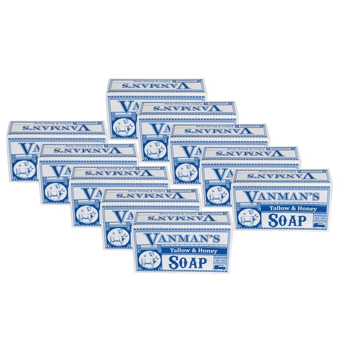 VanMan Beef Tallow and Honey Bar Soap – Pure Grass-Fed Beef Tallow for Skin with Organic Madagascar Vanilla Beans, Raw Honey & Distilled Water, Hydrating & Nourishing, Vanilla Scent, 3.8oz - 10 Pack