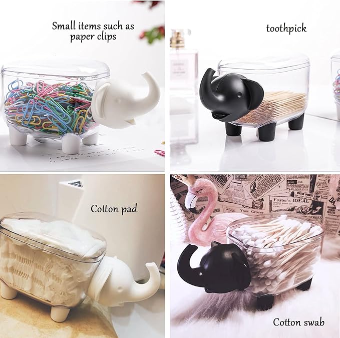 2 Pack Qtip Holders,Acrylic Cotton Ball Holder Dispenser with Lid,Cute Cotton Swab Holders, Bathroom Jars, Restroom Vanity Organizer Canister for Counter,Small Containers for Makeup Storage(Elephant)