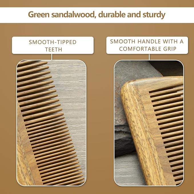 Onedor Wooden Comb, Personalized Custom Fine Tooth Combs for Men's Hair, Beard & Mustache, Anti-Static Sandalwood Comb, 100% Nature Handmade, Customized Gifts for Men - With Leather Case