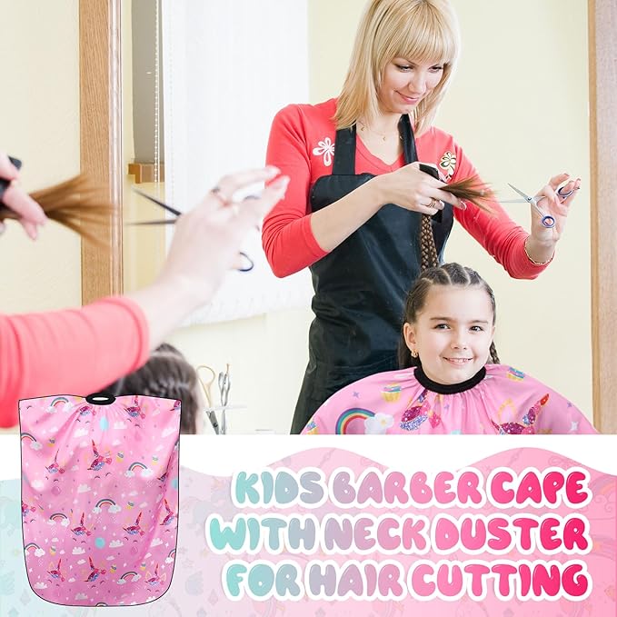 Ramede 2 Pcs Unicorn Barber Cape Professional Salon Hair Cutting Dye Hair Cut Apron Cape with Closure Cutting Cover for Kid