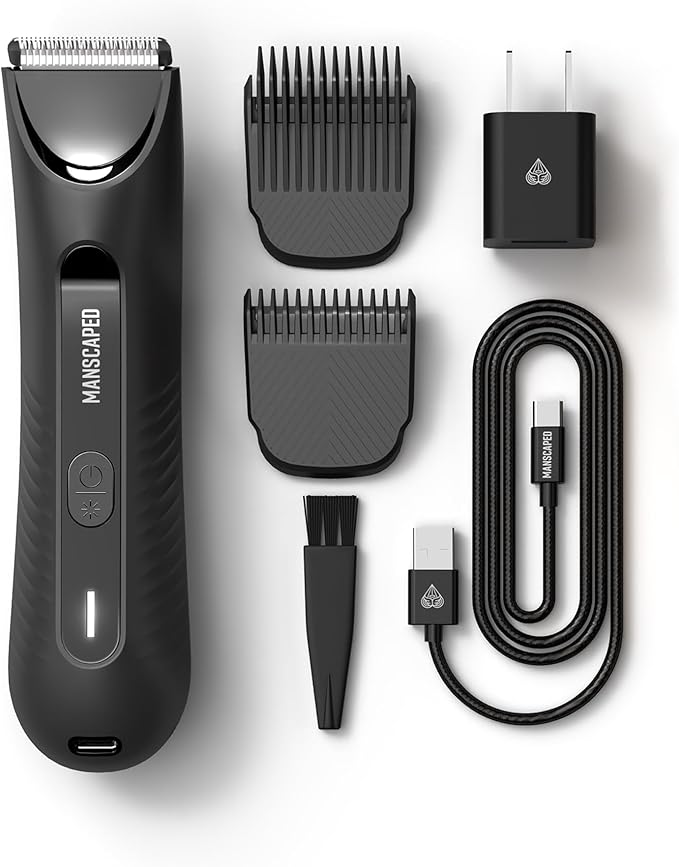 MANSCAPED® The Lawn Mower® 3.0 Plus Groin & Body Hair Trimmer – Updated SkinSafe® Trimmer Blade, Waterproof Wet/Dry Groomer, USB-C Rechargeable, Men’s Wireless Ball Shaver, Tuxedo Black